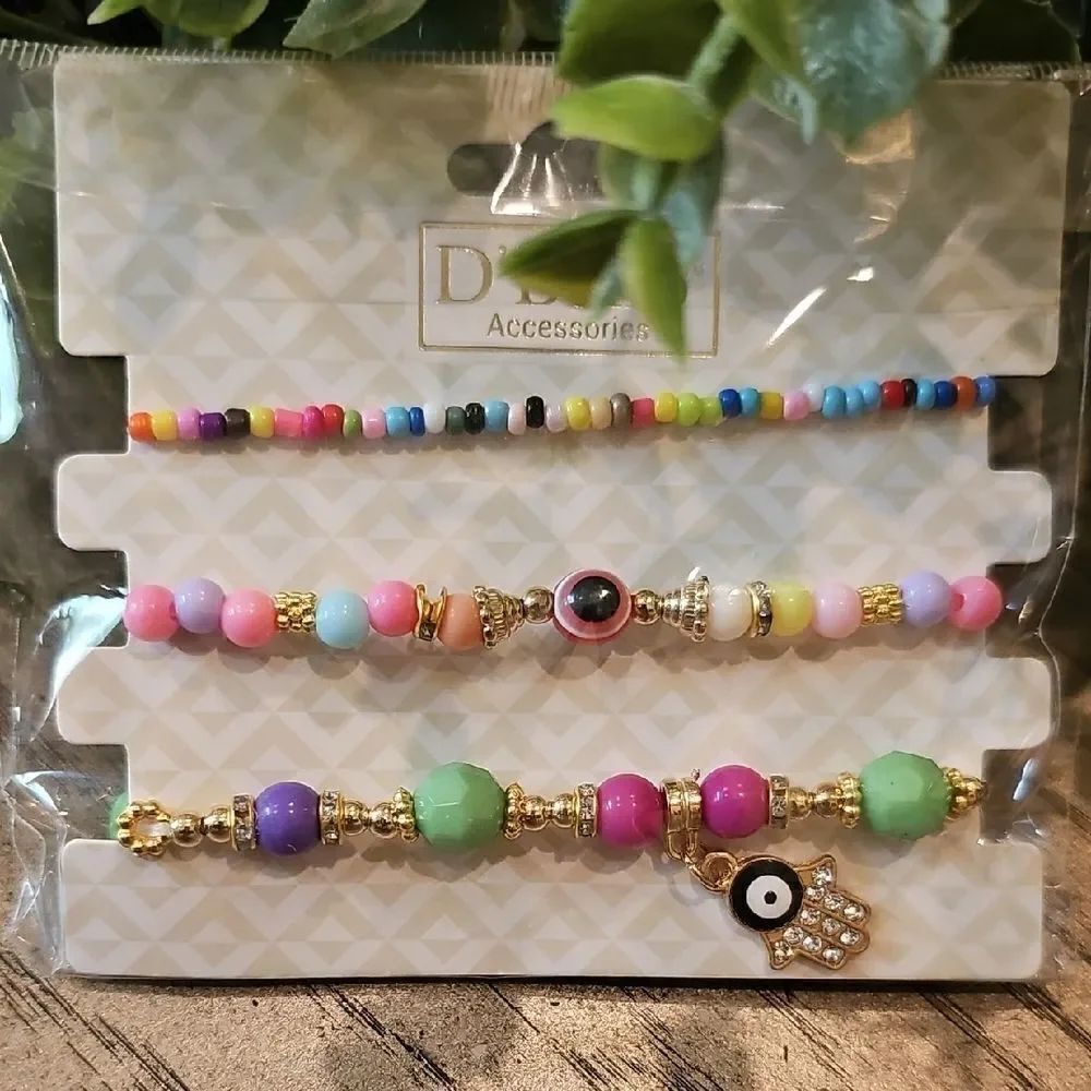 Colorful Beaded Evil Eye Bracelet Set NWT